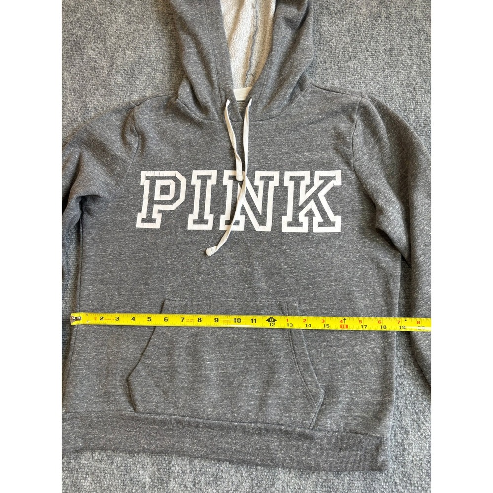 Victoria's Secret PINK Hoodie Gray Heathered Logo Pullover Sweatshirt Womens M - Picture 11 of 12